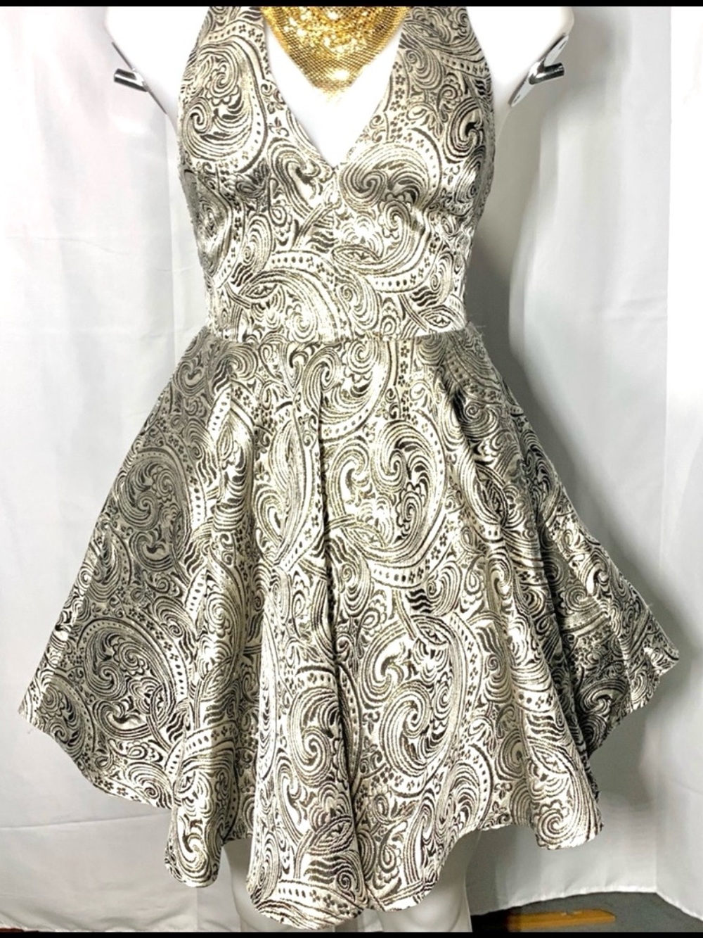 bebe Gold Metallic Princess Jacquard 2 Cocktail Party Prom Wedding